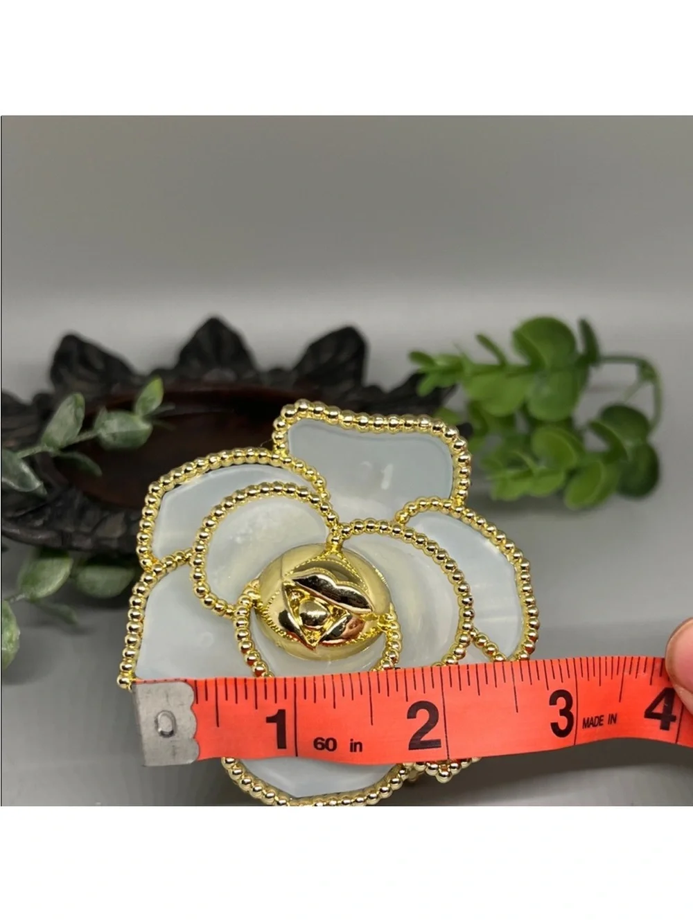 Gold and White Flower Hair Clip Claw FINAL PRICE DROP  Floral Gold-Trim Hair Pin